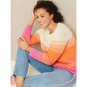Talbots Shaker Stitch Ombre Stripe Bateau Neck Sweater Small Pink Orange